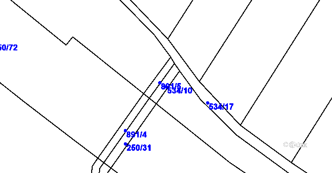 Parcela st. 534/10 v KÚ Kamenný Újezd u Rokycan, Katastrální mapa