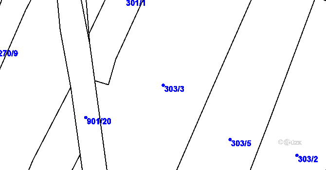 Parcela st. 303/3 v KÚ Kamenný Újezd u Rokycan, Katastrální mapa