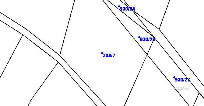 Parcela st. 308/7 v KÚ Kamenný Újezd u Rokycan, Katastrální mapa