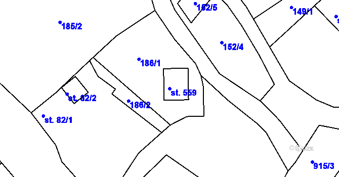Parcela st. 559 v KÚ Kamenný Újezd u Rokycan, Katastrální mapa