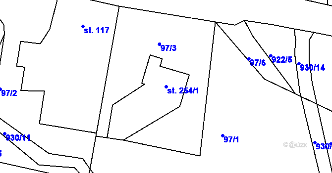 Parcela st. 254/1 v KÚ Kamenný Újezd u Rokycan, Katastrální mapa