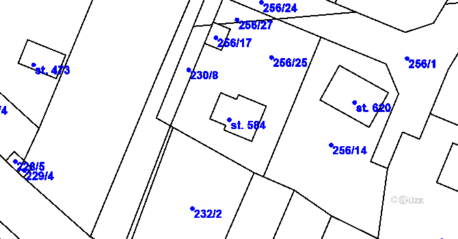 Parcela st. 584 v KÚ Kamenný Újezd u Rokycan, Katastrální mapa