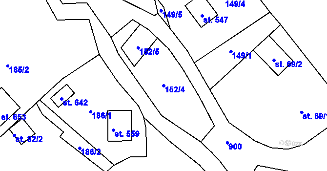 Parcela st. 152/4 v KÚ Kamenný Újezd u Rokycan, Katastrální mapa