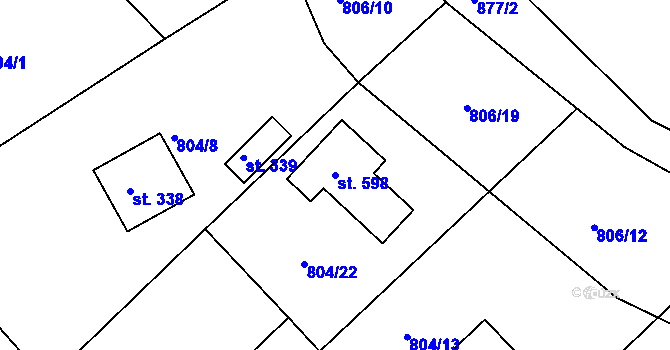 Parcela st. 598 v KÚ Kamenný Újezd u Rokycan, Katastrální mapa