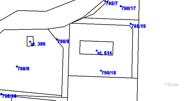 Parcela st. 614 v KÚ Kamenný Újezd u Rokycan, Katastrální mapa