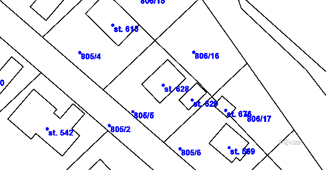 Parcela st. 628 v KÚ Kamenný Újezd u Rokycan, Katastrální mapa