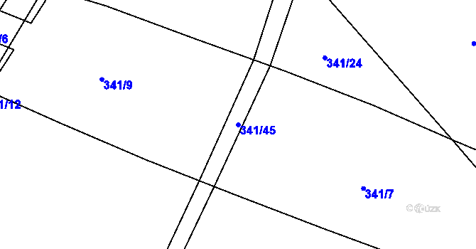 Parcela st. 341/45 v KÚ Kamenný Újezd u Rokycan, Katastrální mapa