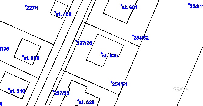 Parcela st. 635 v KÚ Kamenný Újezd u Rokycan, Katastrální mapa