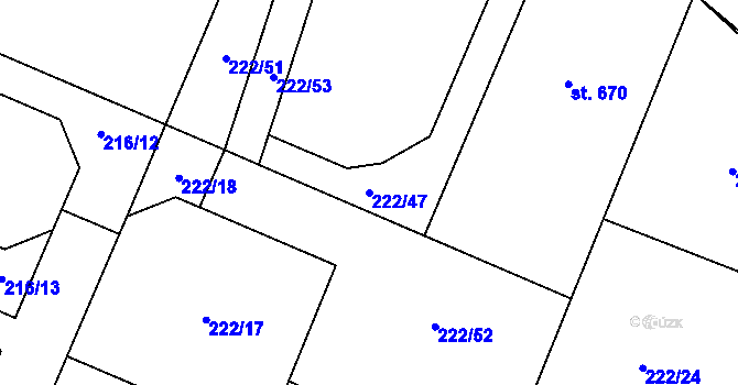 Parcela st. 222/47 v KÚ Kamenný Újezd u Rokycan, Katastrální mapa