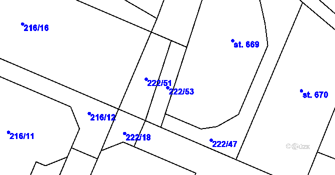 Parcela st. 222/53 v KÚ Kamenný Újezd u Rokycan, Katastrální mapa