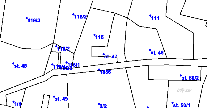 Parcela st. 47 v KÚ Kamýk u Litoměřic, Katastrální mapa