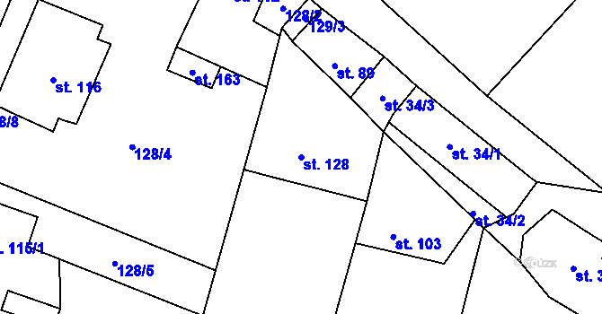 Parcela st. 128 v KÚ Kamýk u Litoměřic, Katastrální mapa