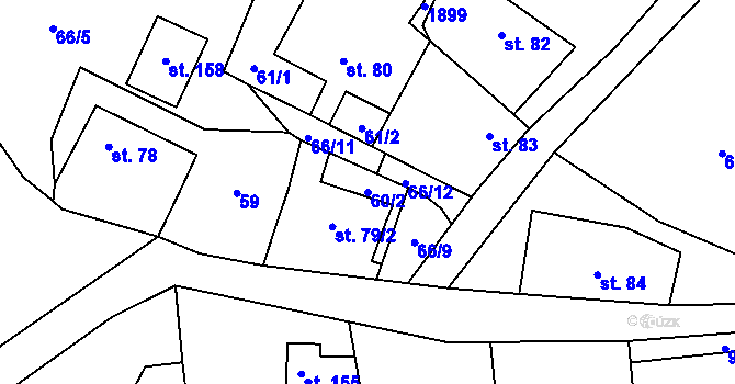 Parcela st. 60/2 v KÚ Kamýk u Litoměřic, Katastrální mapa