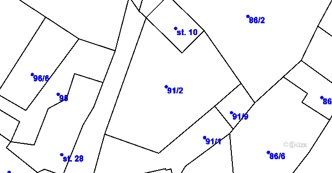 Parcela st. 91/2 v KÚ Kamýk u Litoměřic, Katastrální mapa