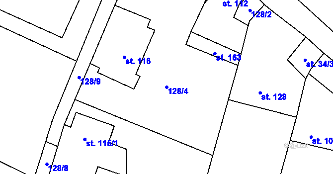 Parcela st. 128/4 v KÚ Kamýk u Litoměřic, Katastrální mapa