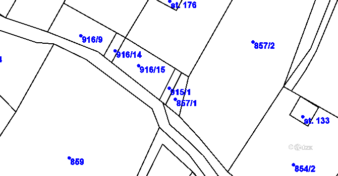 Parcela st. 915/1 v KÚ Kamýk u Litoměřic, Katastrální mapa
