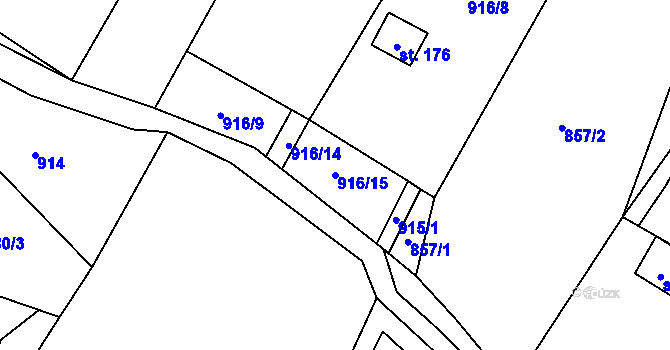 Parcela st. 916/15 v KÚ Kamýk u Litoměřic, Katastrální mapa