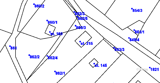Parcela st. 215 v KÚ Kamýk u Litoměřic, Katastrální mapa