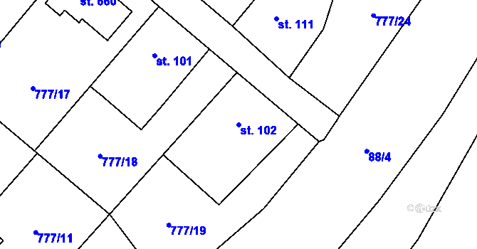 Parcela st. 102 v KÚ Kamýk nad Vltavou, Katastrální mapa