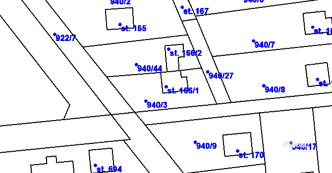 Parcela st. 166/1 v KÚ Kamýk nad Vltavou, Katastrální mapa