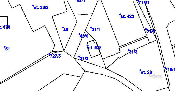 Parcela st. 578 v KÚ Kamýk nad Vltavou, Katastrální mapa