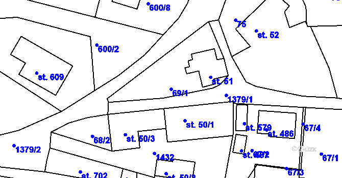 Parcela st. 69/1 v KÚ Kamýk nad Vltavou, Katastrální mapa