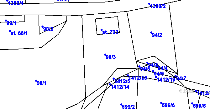 Parcela st. 98/3 v KÚ Kamýk nad Vltavou, Katastrální mapa