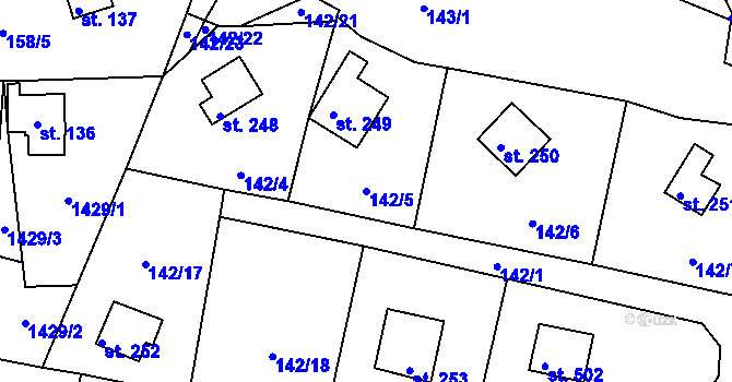 Parcela st. 142/5 v KÚ Kamýk nad Vltavou, Katastrální mapa
