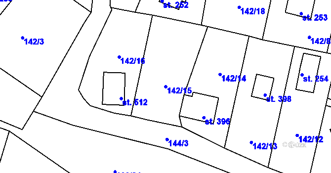 Parcela st. 142/15 v KÚ Kamýk nad Vltavou, Katastrální mapa