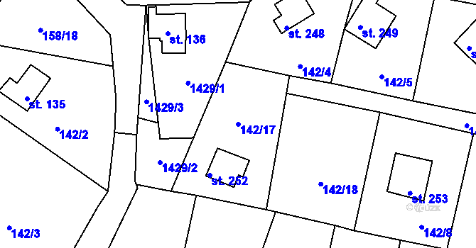 Parcela st. 142/17 v KÚ Kamýk nad Vltavou, Katastrální mapa