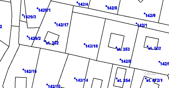 Parcela st. 142/18 v KÚ Kamýk nad Vltavou, Katastrální mapa