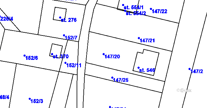 Parcela st. 147/20 v KÚ Kamýk nad Vltavou, Katastrální mapa