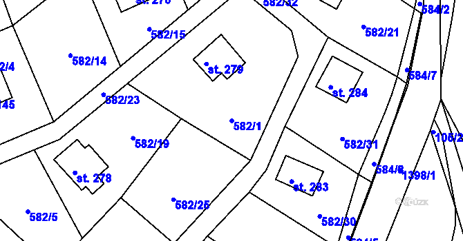 Parcela st. 582/1 v KÚ Kamýk nad Vltavou, Katastrální mapa