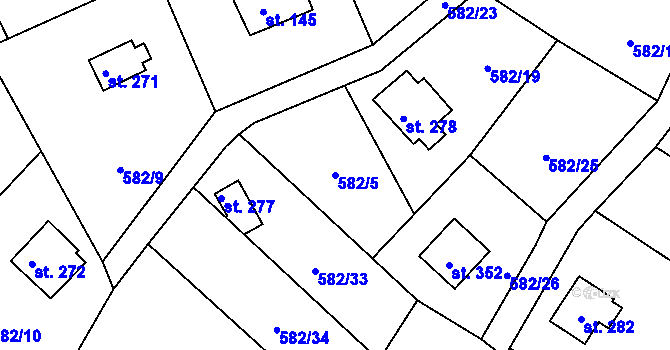Parcela st. 582/5 v KÚ Kamýk nad Vltavou, Katastrální mapa