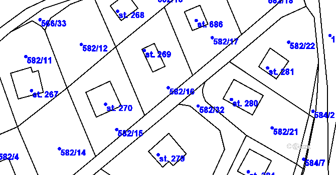 Parcela st. 582/16 v KÚ Kamýk nad Vltavou, Katastrální mapa