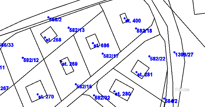 Parcela st. 582/17 v KÚ Kamýk nad Vltavou, Katastrální mapa