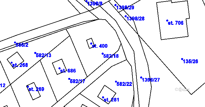 Parcela st. 582/18 v KÚ Kamýk nad Vltavou, Katastrální mapa