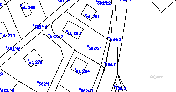 Parcela st. 582/21 v KÚ Kamýk nad Vltavou, Katastrální mapa