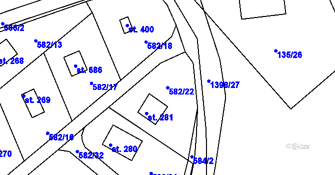 Parcela st. 582/22 v KÚ Kamýk nad Vltavou, Katastrální mapa