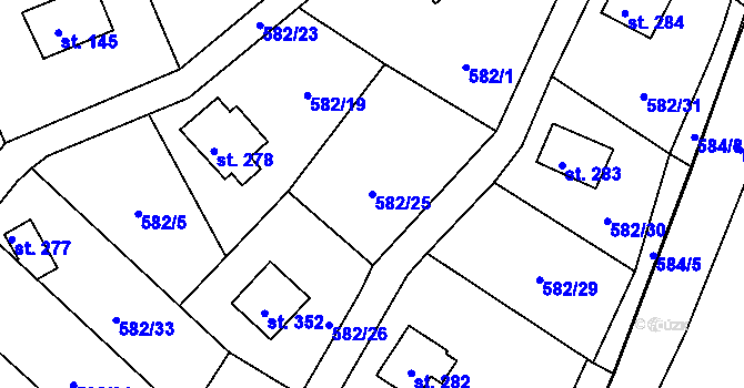 Parcela st. 582/25 v KÚ Kamýk nad Vltavou, Katastrální mapa