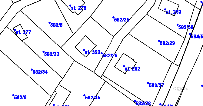 Parcela st. 582/26 v KÚ Kamýk nad Vltavou, Katastrální mapa