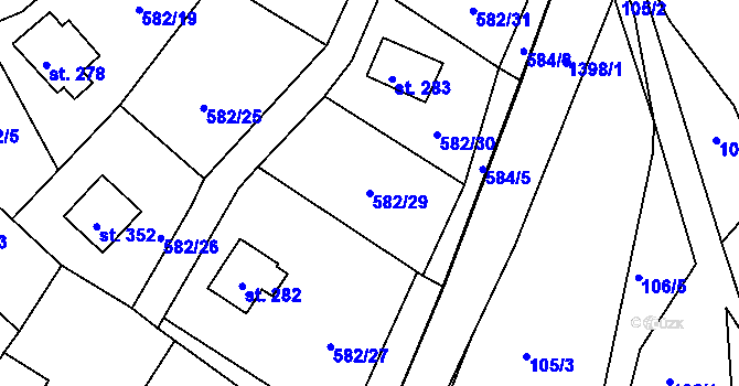 Parcela st. 582/29 v KÚ Kamýk nad Vltavou, Katastrální mapa