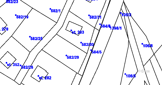 Parcela st. 582/30 v KÚ Kamýk nad Vltavou, Katastrální mapa