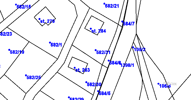 Parcela st. 582/31 v KÚ Kamýk nad Vltavou, Katastrální mapa