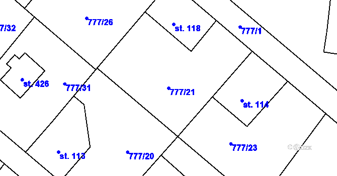 Parcela st. 777/21 v KÚ Kamýk nad Vltavou, Katastrální mapa