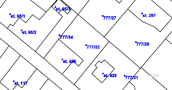 Parcela st. 777/32 v KÚ Kamýk nad Vltavou, Katastrální mapa