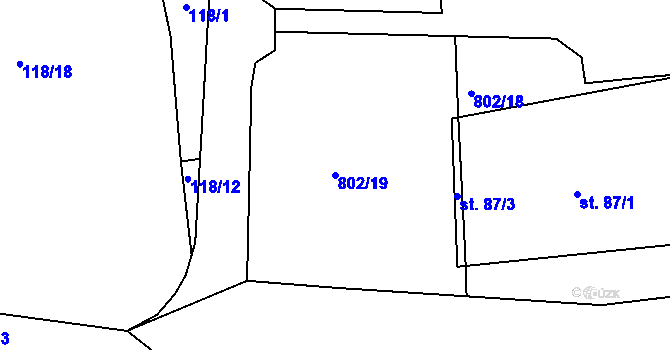 Parcela st. 802/19 v KÚ Kamýk nad Vltavou, Katastrální mapa