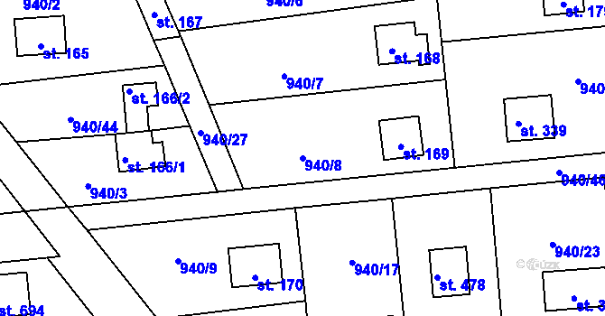 Parcela st. 940/8 v KÚ Kamýk nad Vltavou, Katastrální mapa