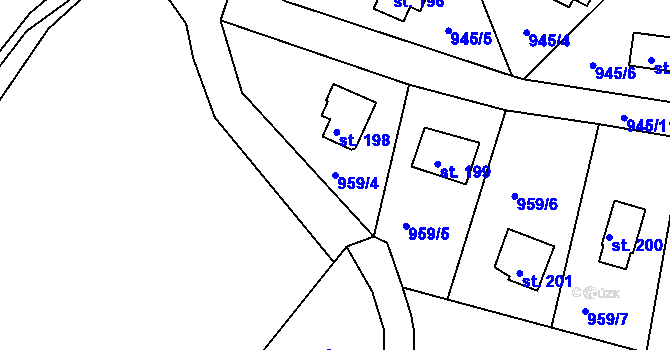 Parcela st. 959/4 v KÚ Kamýk nad Vltavou, Katastrální mapa