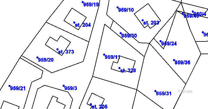Parcela st. 959/11 v KÚ Kamýk nad Vltavou, Katastrální mapa